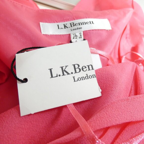 Pink Holiday Party Silk Dress Sz 8 Chiffon L.K.Bennett Couture Ruched Sleeveless - Picture 10 of 13